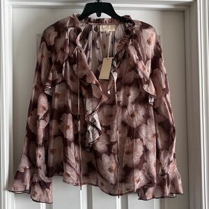 Melloday Ruffle Long Sleeve Blouse Size Medium NWT